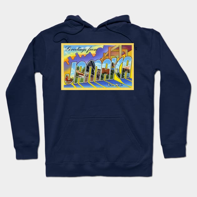 Greetings from Jamaica, Long Island, NY - Vintage Large Letter Postcard Hoodie by Naves